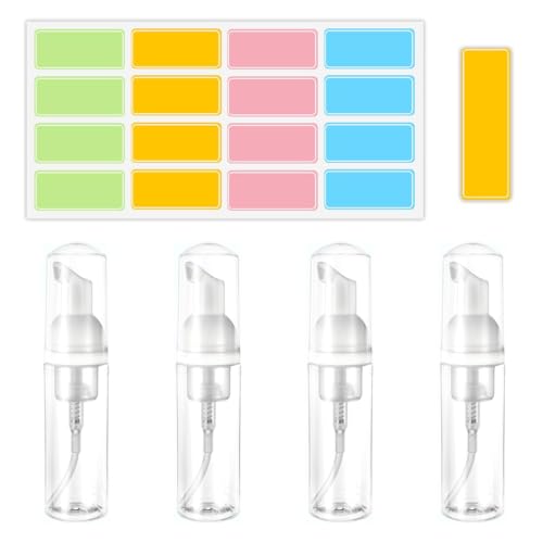 4 Piezas 100 ml Botella de Espuma, Recargables Botellas de Espuma de Viaje, Dispensador Jabon Baño Plástico Transparente, Botes para Gel y Champu Rellenables, para Viajes, Baño y Hoteles