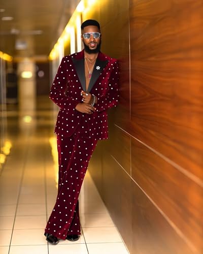 Velvet Suits for Men with Rhinestones 2 Piece Regular Mens Suit for Wedding Prom2