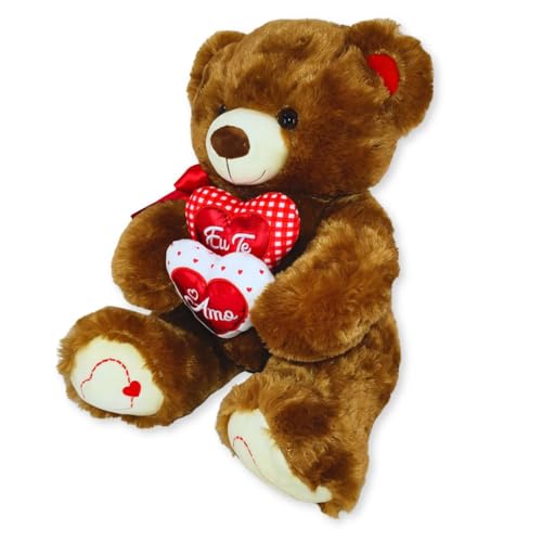 Urso de Pelúcia 40cm com Dois Corações Eu Te Amo Presente Romântico Fizzy Toys