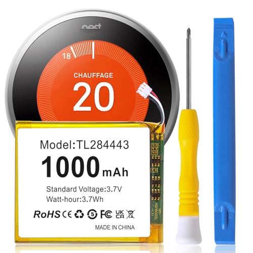 TL284443 Battery 2026 Upgraded 1000mAh Inner Li-Ion Battery Replacement for Google Nest Learning Thermostat 2nd /3rd Gen Model T3007ES T3008US T4000ES A0013 with Repair Tools (TL284443 1Pack A)
