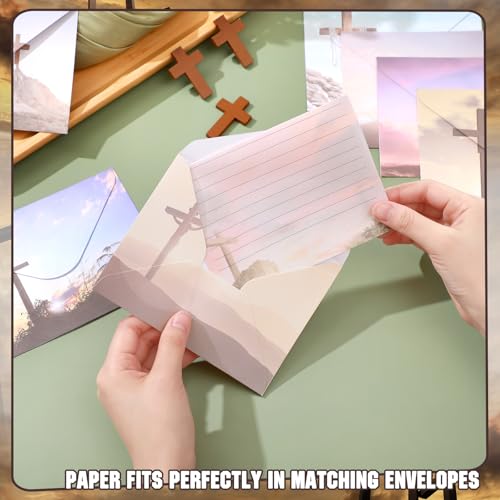 Image of TaoBary 160 Pcs Religious Letter with Cross Stationery Paper and Envelopes | 5.5 x 8.25'' Letter Writing Kit, 50 Double Sided Stationery Writing Papers 50 Matching Envelopes 60 Round Dot Sticker