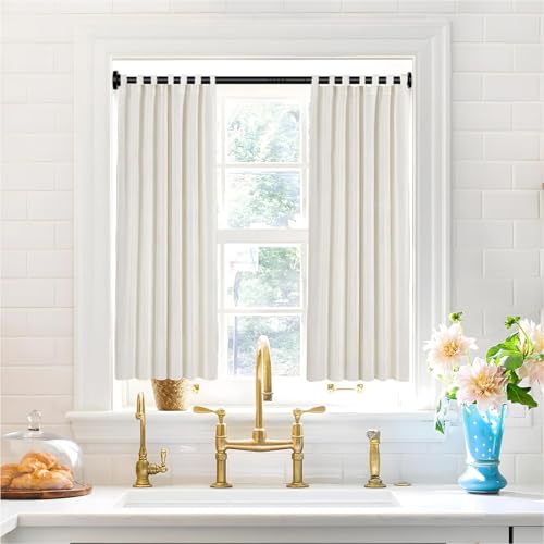 Image of MEXAU Black Tension Curtain Rod 40-78 Inch Long Tension Rod 1.26 inch Spring Tension Curtain Rod Adjustable Curtain Rods No Drilling Tension Shower Rod Curtain Tension Rod for Bathroom Windows Doorways