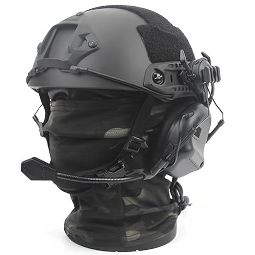 Casque airsoft noir avec équipement de communication tactique et cagoule masque de protection