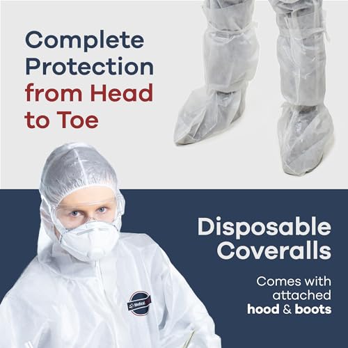 Medical Nation Hazmat Suits Disposable | 5 Pack | Light Duty Disposable Coveralls Men | with Attached Hood and Boots - Overall Protective Chemical Suit for Men & Women, Disposable Paint Suit - 5XL - Thumbnail 4