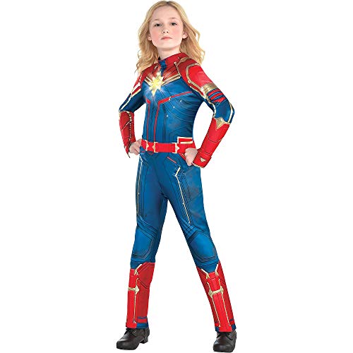 Costumes USA Light-Up Captain Marvel Halloween Costume for Girls, Superhero Jumpsuit, Large, Dress Size 12-14