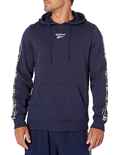 Reebok Men's Small Hoodie Sweatshirt, Vector Navy/Black White Logo Tape, XL