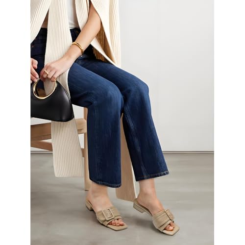 Image of Women's Slide Heeled Sandals Opened Square Toe Chunky Block Heel Slippers with Buckle Slip on Casual Comfortable Pumps