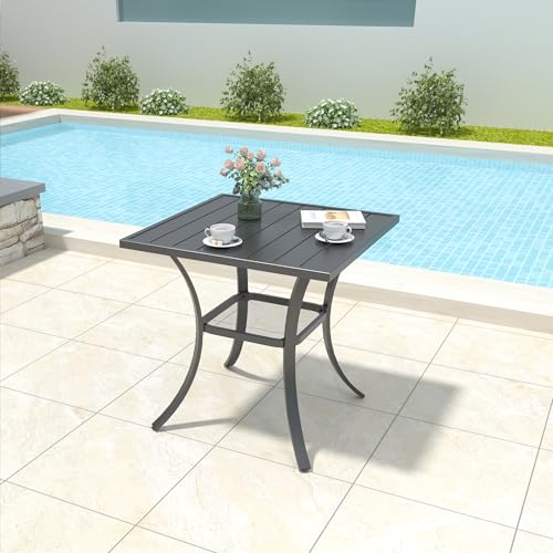 Image of Anmutig 3-Piece Outdoor Dining Set, Small Metal Bistro Table with 2 Stackable Patio Chairs, 27.5 x 27.5 Inch Square Table, White Fabric