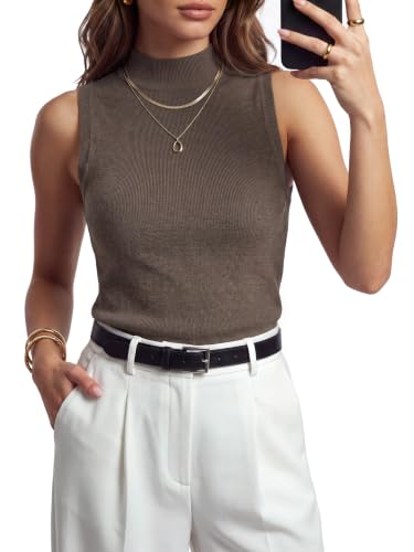 Image of Arach&Cloz Women's Wool Blend Mock Neck Fall Business Casual Sweater Tank
