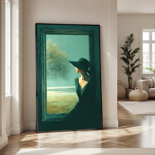 Peinture à l'huile sur toile femme au chapeau TONGYINLI impression grand format