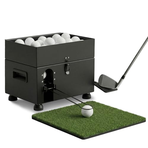 Range Reload Golf Ball Dispenser Automatic Golf Ball Tee Up Machine for Driving Range Golf Ball Launcher with 5 Rubber Tees - 60 Balls Capacity Golf Training Equipment & Golf Simulator Accessories