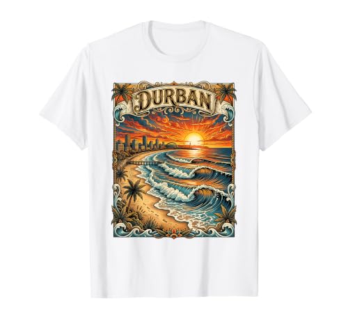 Durban South Africa Vintage Beach Sunset Waves T-Shirt