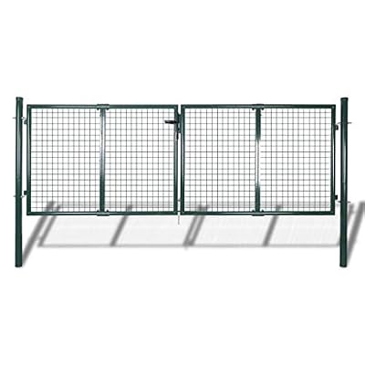 YEZIYIYFOB 10x4 FT Garden Mesh Gate Outdoor Fence Gate Metal Fencing with Posts Spike Galvanized Steel Patio Outdoor Entrance Barrier Safety Privacy Border Backyard Wall 120.5" x 49.2" Double Door