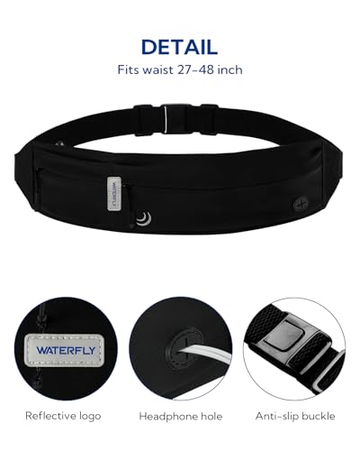 waterfly running belt fanny pack runner marathon jogging waist pack sport workout exercise fitness phone holder belt for men women jogger slim waist bag black