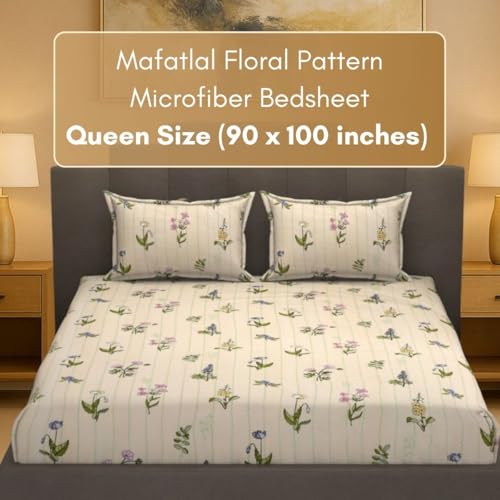 Image of Mafatlal Luxe Lilac 140 GSM Premium Microfiber Queen Size Bed Sheet with 2 Pillow Cover for Comfortable Double Bed Use, 90x100 Inch - Light Beige, Soft, Lightweight & Durable (144 TC)