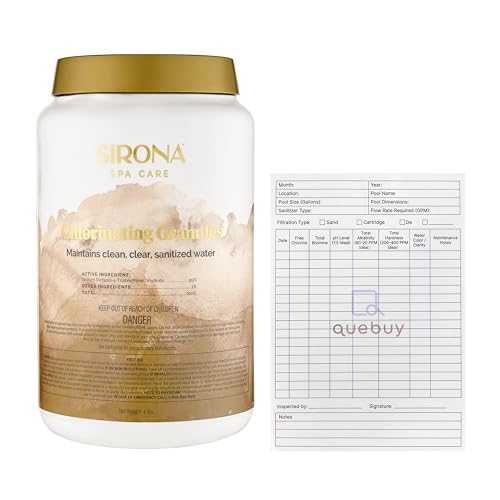 Sirona 82132 Chlorinating Granules 2000cc Fast-Dissolving Spa & Hot Tub Sanitizer Stabilized Chlorine Shock Treatment Includes QueBuy Pool Maintenance Log Book 4 Lbs