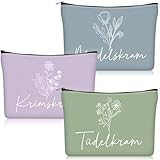 Geiserailie 3 Stück Krimskrams Kosmetiktasche Klein Kulturtasche Make Up Tasche mit Spruch Schminktasche mit Reißverschluss für Damen Mädchen Reise Geldbeutel(DREI Farben)