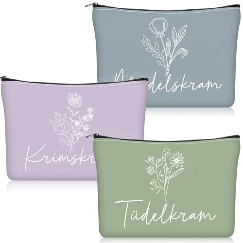 Geiserailie 3 Stück Krimskrams Kosmetiktasche Klein Kulturtasche Make Up Tasche mit Spruch Schminktasche mit Reißverschluss für Damen Mädchen Reise Geldbeutel(DREI Farben)