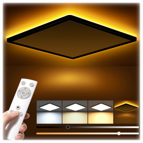 LED Deckenleuchte Dimmbar, 24W Deckenlampe mit Fernbedienung 30cm, Schwarz | 1800K Dimmbar...