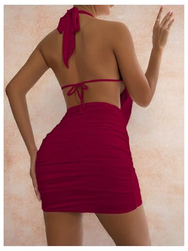 Image of SOLY HUX Women's Sexy Deep V Neck Halter Bodycon Mini Dress Sleeveless Party Club Dresses