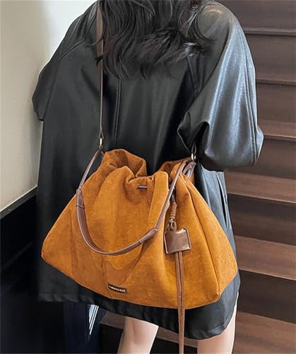 Women Suede Vegan Leather Crossbody Bag Large Ruched Shoulder Handbag Retro Hobo Tote Satchel Drawstring Top Handle3