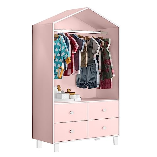 Guarda Roupa Infantil Casinha 4 Gavetas Rosa
