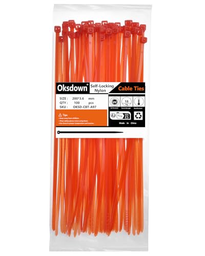 Oksdown Red Garden Zip Ties 8 Inch 3.6MM 100 Pack Self Locking Nylon Cable Ties Plastic Wire Ties