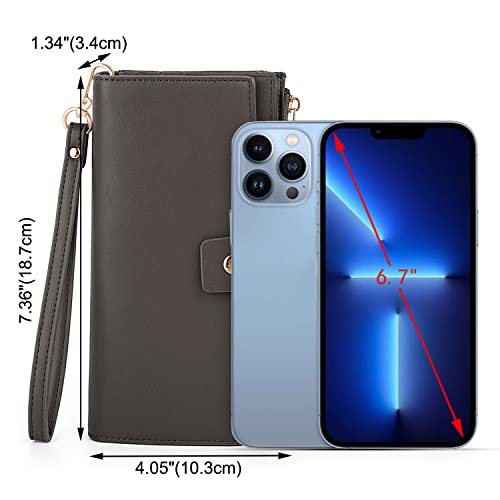 Image of UTO Wallet Women Vegan Leather Wristlet Snap Long Purse Credit Card Holder Elegant Clutch
