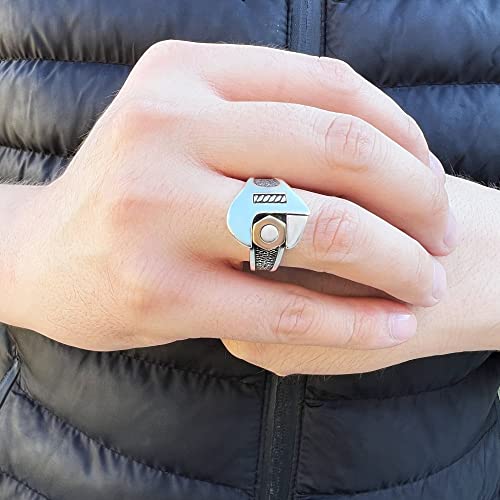 925 Sterling Silver Wrench Design Men's Ring3