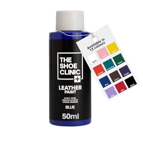 Shoe Clinic Leather Shoe Paint | Quick Drying Finish | Durable, Flexible, Scratch & Peel Resistant | Leather Paint For Customising & Painting Trainers, Sneakers & Leather Footwear (Blue 50ml)
