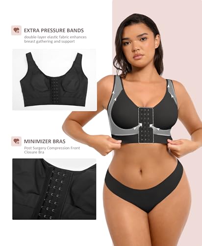 FeelinGirl Minimizer Bras Post Surgery Compression Front Closure Bra Wirefree Mastectomy with Adjustable Straps3