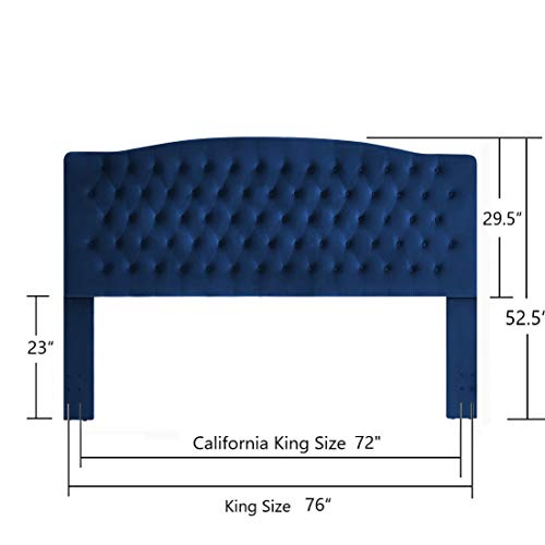 24Kf Upholstered Button Tufted King Headboard And Velvet Fabric King/California King- Navy #TOP4