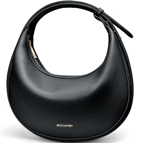 BOSTANTEN Crescent Shoulder Bag for Women Trendy Crossbody Hobo Purse Vegan Leather Clutch Handbag Large Black