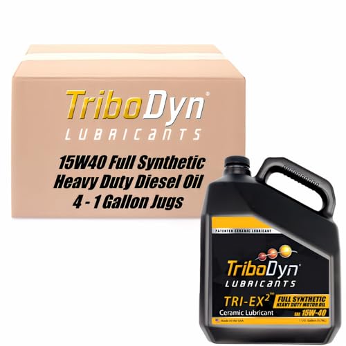 TriboDyn TRI-EX2 15W-40 Heavy Duty Full Synthetic Motor Oil with Patented Ceramic Lubricant, Dry-Start Prevention, Fuel Efficiency, Dyno-Tested, API CK-4, for Diesel Trucks (15W40, 4 Gallon Case)