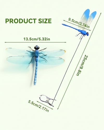 20Pcs Dragonfly Dragon Fly Clips for Bugs Repellent Decor 3D Garden Outdoor Flying Butterflies Decorations Fake to Keep Away Metal Bamboo Stakes Decorative Yard Ornaments Hat Golf Moving (20pcs) — view 3