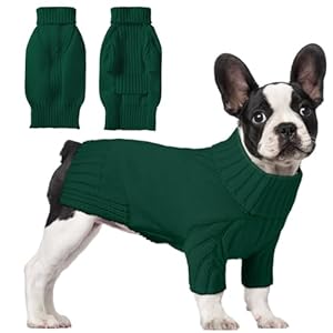 Dog Sweaters for Small Medium Large Dogs Girl, Classic Turtleneck Pet Sweater for Dogs, Thermal Doggy Winter Coat, Warm Dog Shirt Outfits, Double Knitting Collar for Outdoor Playing (M, Dark Green)