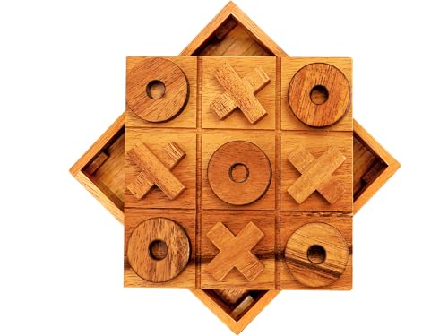BSIRI Wooden Tic Tac Toe Game Coffee Tabletop XO Blocks Ideal for Family Living Room Games Night for Adults for Desk Decor and Unique Wood Gifts for All Occasions 5.5 Inch
