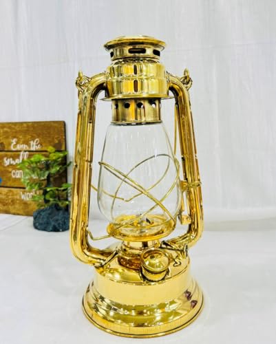 Lanterna a olio in ottone nautico - Lanterna decorativa da appendere - Lampada a olio vintage a forma di nave marittima - Lanterna a olio in ottone (17,8 x 15,2 x 36,9 cm)
