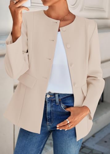 Lazysmile Women's Lined Crewneck Button Down Blazer (Various) - image 7