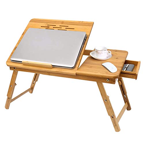 Bamboo Laptop Desk, Adjustable Portable Breakfast Serving Bed Tray With Tilting Top Drawer For Surfing Reading Writing Eating (Bamboo) #TOP6