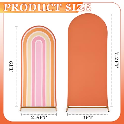 Mindsoft Rainbow Arch Backdrop Stand Covers Pastel Background Arched Stretchy Fabric Backdrop Cover for Boho Daisy Birthday Party Wedding Decoration(Orange Groovy,7.2ft+6ft,2 Pcs) by Mindsoft - Used condition - Image 2