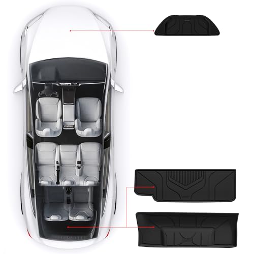 Image of LASFIT Trunk Mats for Tesla Model X & Plaid 6 Seater / 7 Seater 2021-2024 | (Not Fit 5 Seater) 100% TPE All Weather Custom Fit Frunk Mat Sub Trunk Mat Cargo Liners Set Automotive Accessories, 3PC Black
