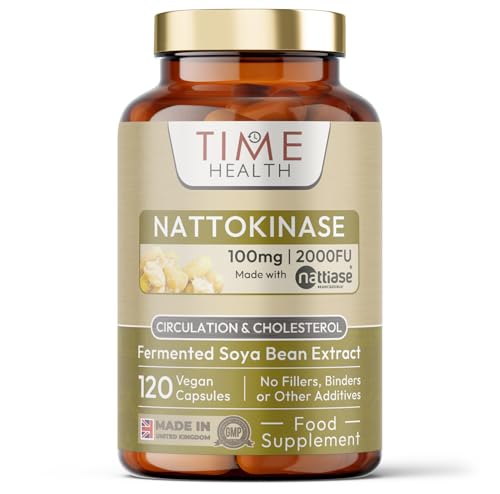 Time Health - New: Nattokinase - 120 Capsules - 2000 FU / 100mg - Nattiase® Natural Fermented Soybean Extract - Enzyme from Japanese Natto - UK Made - GMP Standards - Zero Additives (120 Count (Pack of 1))