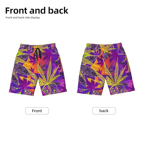 Boys Swim Trunks Marijuana-Leaf Psychedelic Colors Kids Swim Shorts Quick Dry Beach Board Pocket Black2