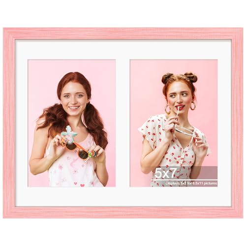 Image of DUENPY 8.5x11 Double 5x7 Picture Frame Double Picture Frame Displays Two 5x7 inch Photos Available Horizontal Wall Mounting Display and Vertical Pink