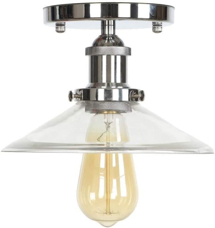 Loft Industrial Decor LED Ceiling Lamp for Living Room Transparent Glass E27 Edison Light Bulb Vintage Ceiling Light Fixtures (Color : Chrome)