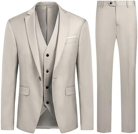 Allthemen Herren Anzug 3 Teilig Slim Fit Anzüge Business Hochzeit Modern | Sakko Hose Weste, Formelle Arbeit, 1 Knopf, Revers, Einfarbig, Einreihiger, Smoking, Komplett Set, Elegan