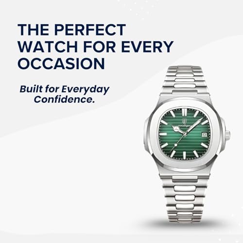 Image of Men's Analog Dial Watch with Date Feature | Formal & Casual Watch | 30 Meter Water Resistant | Strong Luminous Durable Silver Strap | Adjustable Butterfly Buckle | Quartz Movement Wristwatch