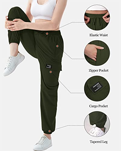 Sangtree Girl's Cargo Jogger Pants,Lightweight Quick Dry Water Resistant Outdoor Lounge Hiking Joggers With Pockets,Quick Dry-Army Green,6-7 Years Toddler=Tag 130 #TOP1