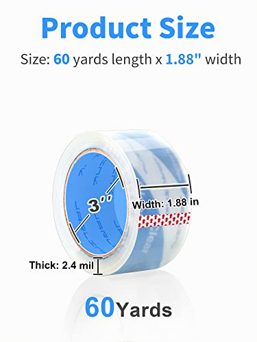 Jarlink No Noise Clear Quiet Packing Tape (12 Rolls), Heavy Duty Packaging Tape For Shipping Packaging Moving Sealing, 2.4Mil Thick, 1.88 Inches Wide, 60 Yards Per Roll, 720 Total Yards #TOP3